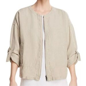 Eileen Fisher 100% Organic Linen Natural Beige Full Zip Front Jacket Womens XL